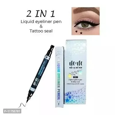 Trendy M  M 2In1 Super Double-Headed Black Liquid Eyeliner Pencil Pen Waterproof Star Heart Pack Of 1