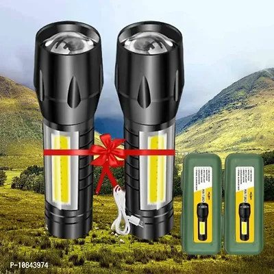 Zoomable Waterproof Torchlight LED 2in1 3 Mode Waterproof Rechargeable LED Zoomable Metal 7w Torch (Black, 9.3 cm, Rechargeable) Pack Of 2-thumb0
