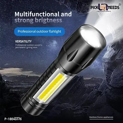 Zoomable Waterproof Torchlight LED 2in1 3 Mode Waterproof Rechargeable LED Zoomable Metal 7w Torch (Black, 9.3 cm, Rechargeable) Pack Of 1