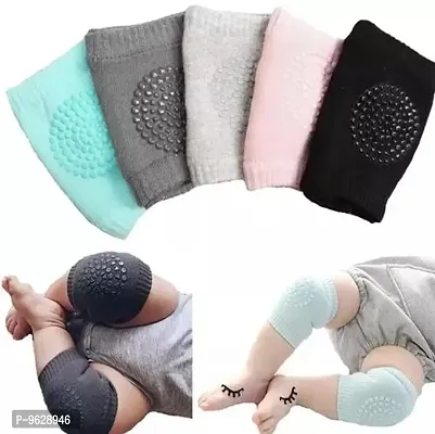 Baby Elastic Soft Breathable Cotton AntiSlip Knee Pads Elbow Safety Protector Pads for Crawling for Kids (Random Color   pack of 5)-thumb0