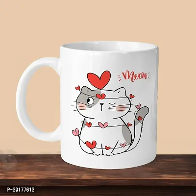 VM SHOPPING MALL Premium 330ml Ceramic White Coffee Mug - Perfect for Coffee and Tea - Single Pack Cat Meow L