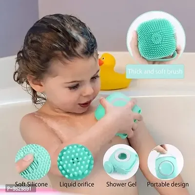 Body Bath Brush  Silicone Soft Cleaning Bath Body Brush with Shampoo Dispenser - Skin Massage Brush Bath Bathroom Accessories  (Random color  Pack of 1)-thumb0