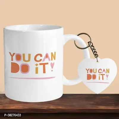 Premium 330ml Ceramic White Coffee Mug - Perfect for Coffee and Tea - With Keychain-thumb0