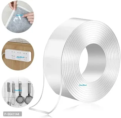 Double Sided Tape  Heavy Duty Self Adhesive Tape  Two Side Sticky Pads Strong Wall Adhesive Strips No Marks Reusable Removable Clear Tape for Picture Hanging  Carpet Glue  pack of 1-thumb0