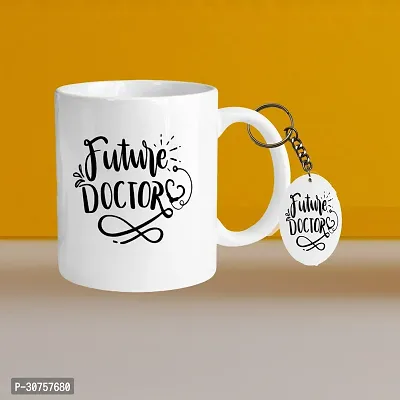 330ml Ceramic White Coffee Mug - Dr. To Be - WithOval Keychain