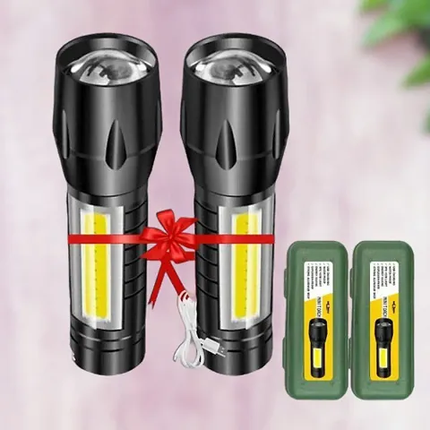 Zoomable Waterproof Torchlight LED 2 in1 Rechargeable Metal 7w Torch Pack Of 2