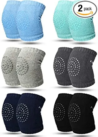 Baby Elastic Soft Breathable Cotton AntiSlip Knee Pads Elbow Safety Protector Pads for Crawling for Kids (Random Color   Pack of 6)