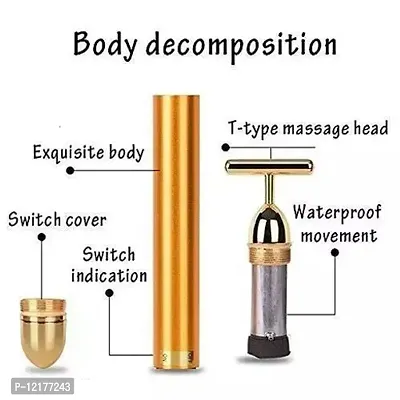 24K Gold Energy Beauty Bar Electric Vibration Facial Massage Roller Waterproof Face Skin Care T-Shaped Anti Wrinkle Massager for Forehead Cheek Neck Clavicle Arm LegWith 3D Roller Massager T-Shape Golden Face Massager Roller, 3D Facial And Body Massager, Face Massager Massager  (Gold  Silver) (combo of 2)-thumb2