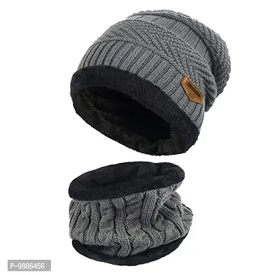 Winter Knit Beanie Cap Hat Neck Warmer Scarf and Woolen Gloves Set for Men And Women 2 Piece Pack of 1 set , Random Color
