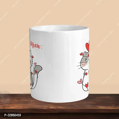 Premium 330ml Ceramic White Coffee Mug - cat meow- Single  Pack-thumb2