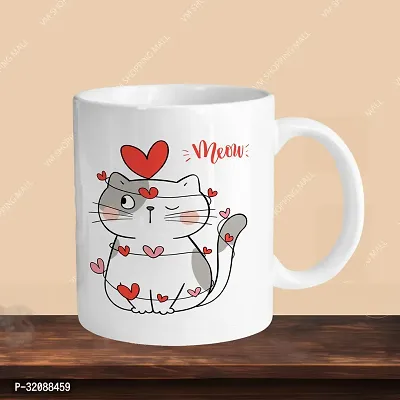 Premium 330ml Ceramic White Coffee Mug - cat meow- Single  Pack-thumb3