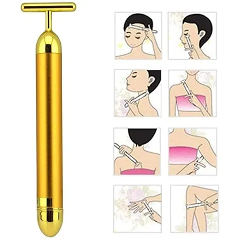 24K Gold Energy Beauty Bar Electric Vibration Facial Massage Roller Waterproof Face Skin Care