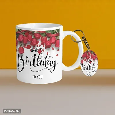 330ml Ceramic White Coffee Mug - Happy Birthday 03 - WithOval Keychain-thumb0