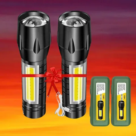 Zoomable Waterproof Torchlight LED 2 in1 Rechargeable Metal 7w Torch Pack Of 2