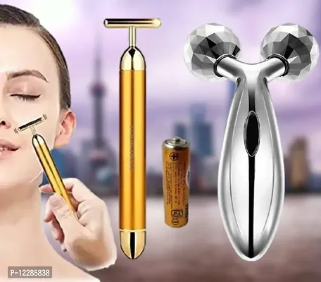 2-In-1 Electric Beauty Bar 24K Golden Pulse Face Massager Lift Eye Massager (Combo Of 2)