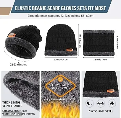 2IN1 Ultra Soft Unisex Woolen Beanie Cap Plus Muffler Scarf Set for Men Women Girl Boy - Warm, Snow Proof - 20 Degree Temperature Pack of 1 set , Random Color-thumb2