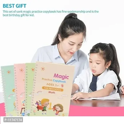 Magic Practice Copybook, (4 BOOK + 2 pen + 10 REFILL) Number Tracing Book for Preschoolers with Pen, Magic Calligraphy Copybook Set Practical Reusable Writing Tool (SIZE- 19x13 CM)