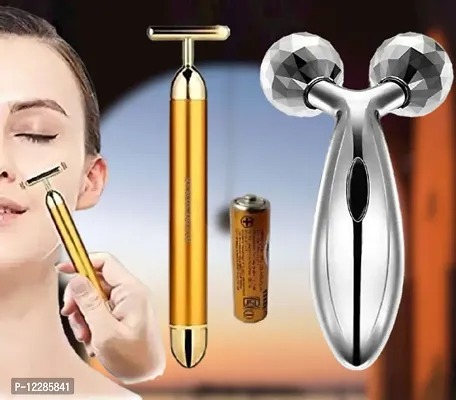 2-In-1 Electric Beauty Bar 24K Golden Pulse Face Massager Lift Eye Massager (Combo Of 2)