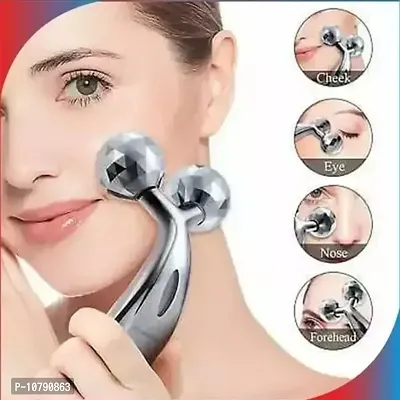 Manual Roller 3D Y Shape Massager 360 Rotate Full Body Massage For Face Lifting Wrinkle Remover, Silver (Pack Of 1)-thumb0