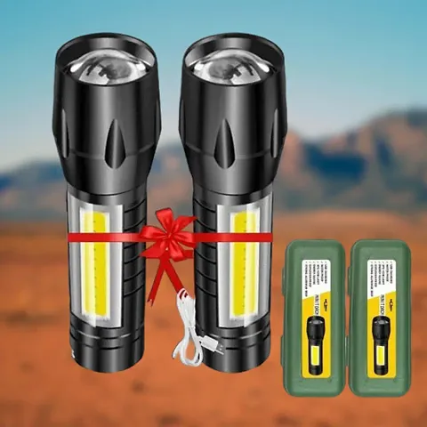 Zoomable Waterproof Torchlight LED 2 in1 Rechargeable Metal 7w Torch Pack Of 2