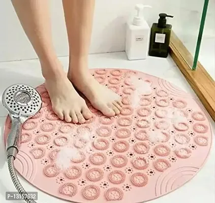 Bathroom Mat, Shower Stall Mats Foot Scrubber Non Slip Anti Mould 2-In-1 Round Bath Mat And Massager With Drain Holes Suction Cups - Anti-Mould, Antibacterial-Pack Of 1