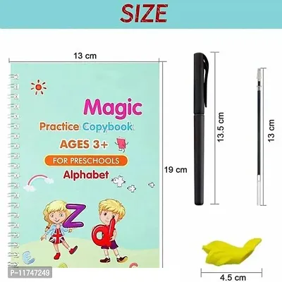Magic Practice Copybook, (4 BOOK + 2 pen + 10 REFILL) Number Tracing Book for Preschoolers with Pen, Magic Calligraphy Copybook Set Practical Reusable Writing Tool (SIZE- 19x13 CM)-thumb0