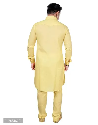 Syrox Royal and Premium Men's Pathani Kurta Salwar Suit | Cotton Blend Material | Ethnic Wear/for Men/Boys Lemon-thumb3