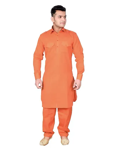 Syrox Men's Cotton Pathani Salwar Suit | Traditional Kurta | Cotton Blend Material | Ethnic Wear for Men/Boys
