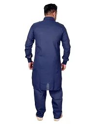 Syrox Men's Cotton Pathani Salwar Suit | Traditional Kurta | Cotton Blend Material | Ethnic Wear for Men/Boys Navy Blue-thumb3