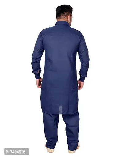 Syrox Men's Cotton Pathani Salwar Suit | Traditional Kurta | Cotton Blend Material | Ethnic Wear for Men/Boys Navy Blue-thumb4