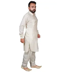Syrox Men's Cotton Pathani Salwar Suit | Traditional Kurta | Cotton Blend Material | Ethnic Wear for Men/Boys Cream-thumb2