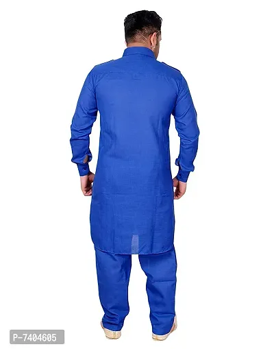 Syrox Men's Cotton Pathani Salwar Suit | Traditional Kurta | Cotton Blend Material | Ethnic Wear for Men/Boys Royal Blue-thumb4