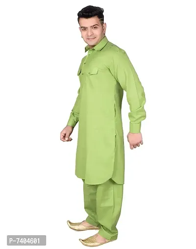 Syrox Men's Cotton Pathani Salwar Suit | Traditional Kurta | Cotton Blend Material | Ethnic Wear for Men/Boys Green-thumb2