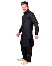 Syrox Men's Cotton Pathani Salwar Suit | Traditional Kurta | Cotton Blend Material | Ethnic Wear for Men/Boys Black-thumb1