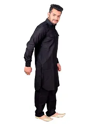 Syrox Men's Cotton Pathani Salwar Suit | Traditional Kurta | Cotton Blend Material | Ethnic Wear for Men/Boys Black-thumb2