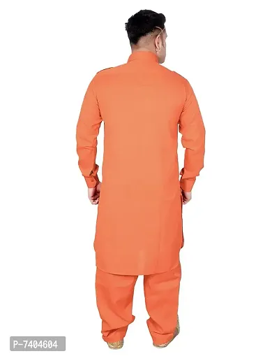 Syrox Men's Cotton Pathani Salwar Suit | Traditional Kurta | Cotton Blend Material | Ethnic Wear for Men/Boys Orange-thumb4