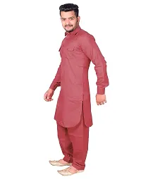 Syrox Men's Cotton Pathani Salwar Suit | Traditional Kurta | Cotton Blend Material | Ethnic Wear for Men/Boys Maroon-thumb1