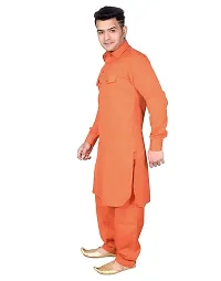 Syrox Men's Cotton Pathani Salwar Suit | Traditional Kurta | Cotton Blend Material | Ethnic Wear for Men/Boys Orange-thumb1