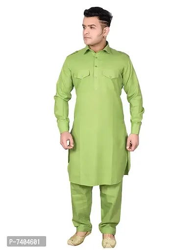Syrox Men's Cotton Pathani Salwar Suit | Traditional Kurta | Cotton Blend Material | Ethnic Wear for Men/Boys Green-thumb0
