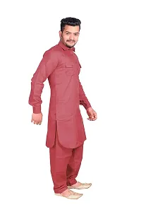 Syrox Men's Cotton Pathani Salwar Suit | Traditional Kurta | Cotton Blend Material | Ethnic Wear for Men/Boys Maroon-thumb2