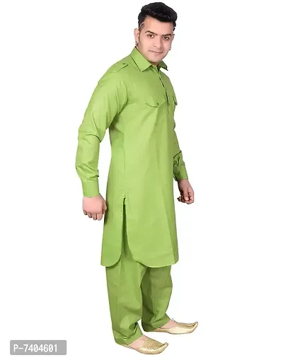 Syrox Men's Cotton Pathani Salwar Suit | Traditional Kurta | Cotton Blend Material | Ethnic Wear for Men/Boys Green-thumb3