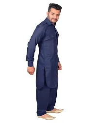 Syrox Men's Cotton Pathani Salwar Suit | Traditional Kurta | Cotton Blend Material | Ethnic Wear for Men/Boys Navy Blue-thumb2