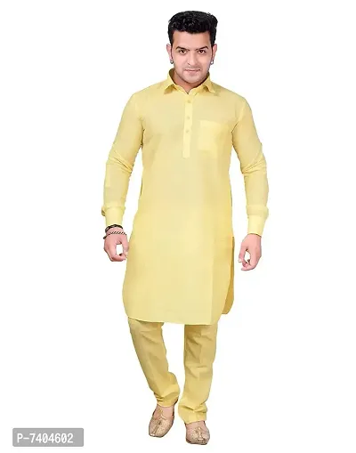 Syrox Royal and Premium Men's Pathani Kurta Salwar Suit | Cotton Blend Material | Ethnic Wear/for Men/Boys Lemon-thumb0