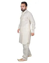Syrox Men's Cotton Pathani Salwar Suit | Traditional Kurta | Cotton Blend Material | Ethnic Wear for Men/Boys Cream-thumb1