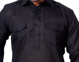 Syrox Men's Cotton Pathani Salwar Suit | Traditional Kurta | Cotton Blend Material | Ethnic Wear for Men/Boys Black-thumb4