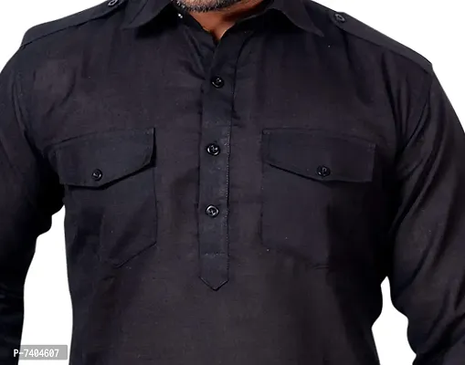 Syrox Men's Cotton Pathani Salwar Suit | Traditional Kurta | Cotton Blend Material | Ethnic Wear for Men/Boys Black-thumb5