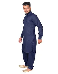 Syrox Men's Cotton Pathani Salwar Suit | Traditional Kurta | Cotton Blend Material | Ethnic Wear for Men/Boys Navy Blue-thumb1