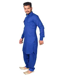 Syrox Men's Cotton Pathani Salwar Suit | Traditional Kurta | Cotton Blend Material | Ethnic Wear for Men/Boys Royal Blue-thumb1