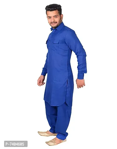 Syrox Men's Cotton Pathani Salwar Suit | Traditional Kurta | Cotton Blend Material | Ethnic Wear for Men/Boys Royal Blue-thumb2