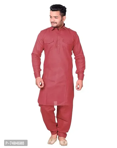 Syrox Men's Cotton Pathani Salwar Suit | Traditional Kurta | Cotton Blend Material | Ethnic Wear for Men/Boys Maroon